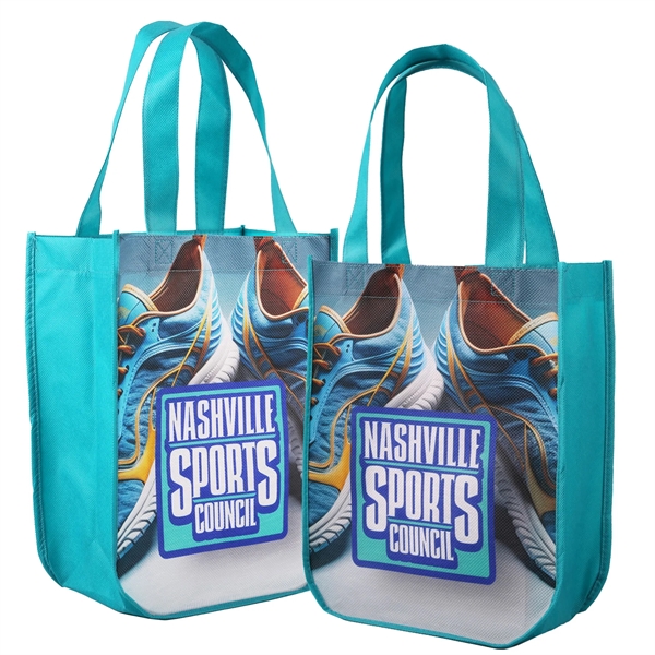 Teal color option for Sublimated Curved Bottom Tote   Front And Back