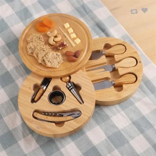 Light Brown color option for 8 Piece Swivel Top Bamboo Charcuterie Cheese Board Set