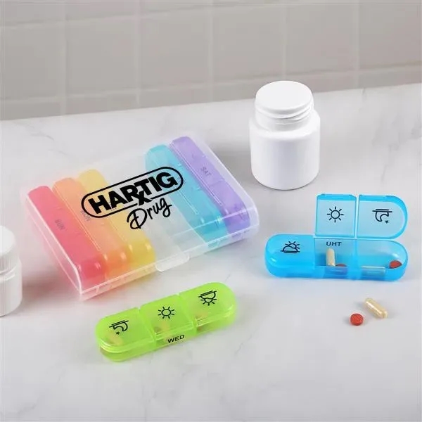 Clear-Rainbow color option for 21 Compartment Pill Box
