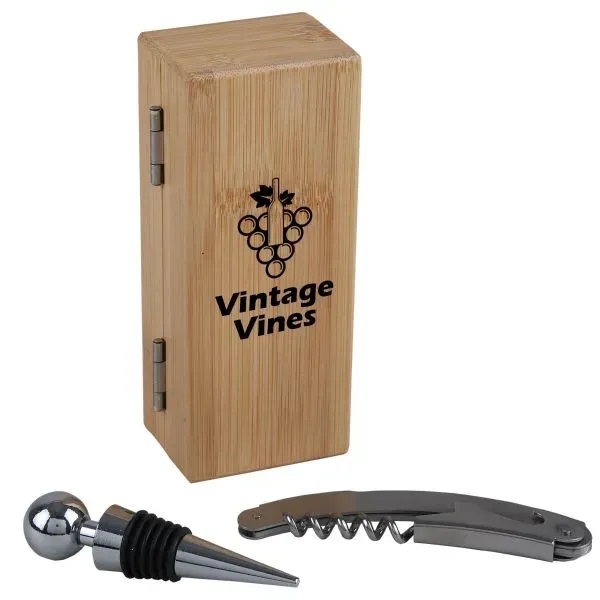 Light Brown color option for 2 Piece Bamboo Wine Opener Set W/ Magnetic Closure