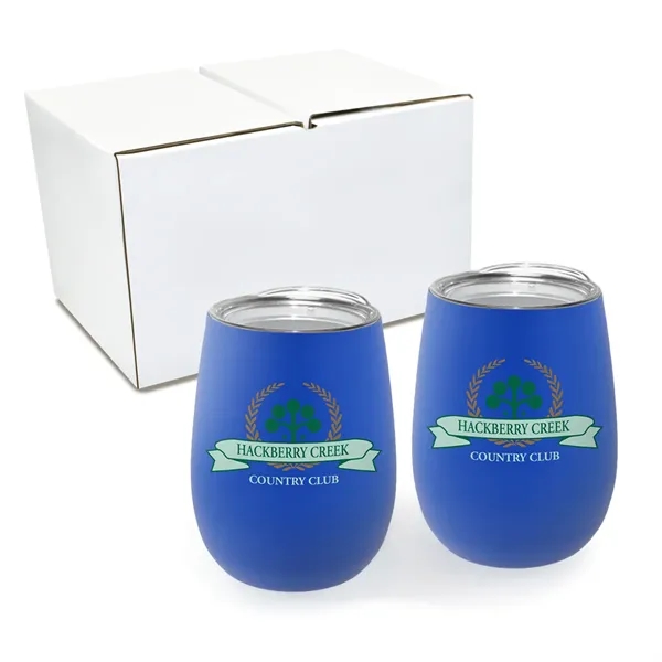 Blue color option for 12 Oz. Recycled Stemless Wine Glass With Lid   Gift Set Of 2