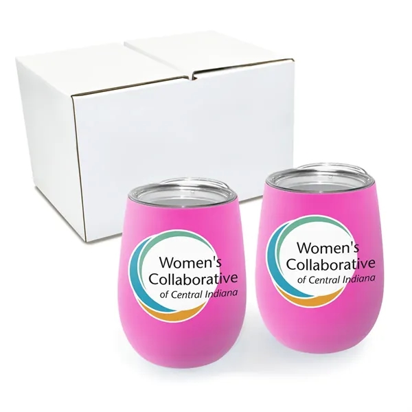Pink color option for 12 Oz. Recycled Stemless Wine Glass With Lid   Gift Set Of 2