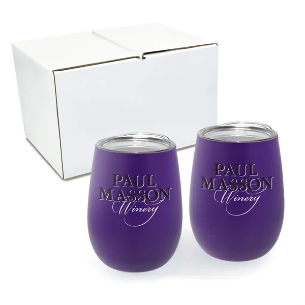 Purple color option for 12 Oz. Recycled Stemless Wine Glass With Lid   Gift Set Of 2