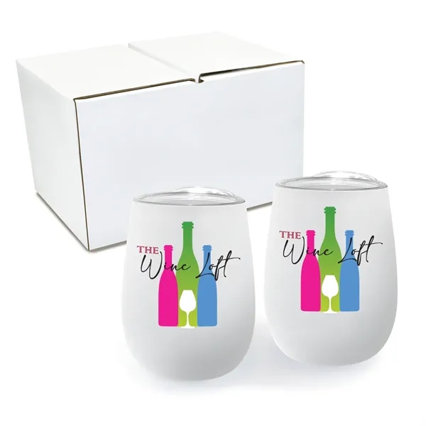 White color option for 12 Oz. Recycled Stemless Wine Glass With Lid   Gift Set Of 2