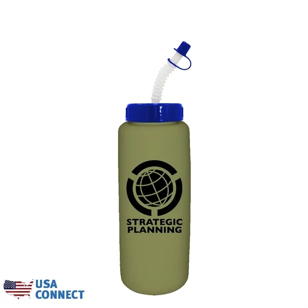 Army Green color option for 32 Oz Grip Bottle With Flexible Straw   Usa Connect