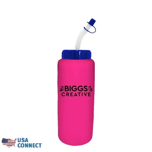 Neon Pink color option for 32 Oz Grip Bottle With Flexible Straw   Usa Connect