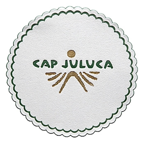 White color option for 4"  Round, Multi Ply Cellulose Coaster W/ Poly Seal Backing
