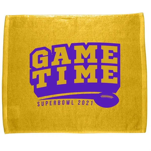Gold 1235C color option for 15" X 18" Rally Velour Color Hemmed Towel