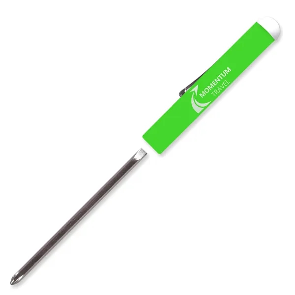 Fluorescent Green color option for Pocket Screwdriver Reversible Flat Blade + Button Top