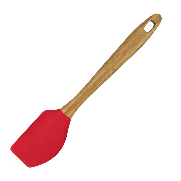 Natural Bamboo -Cherry Red Silicone Head color option for Bamboo Spatula