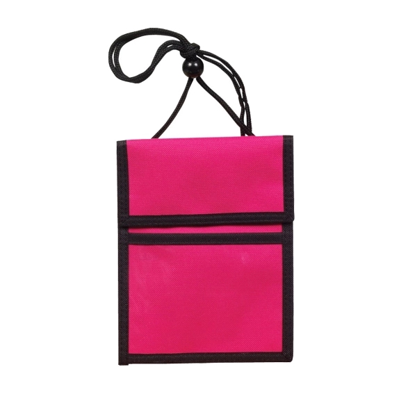 Hot Pink color option for 600 Denier Polyester Multi Pocket Neck Wallet Trade Show Bad