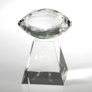 Photo of 6 1/2" Faceted Football Crystal Award W/Tall Base