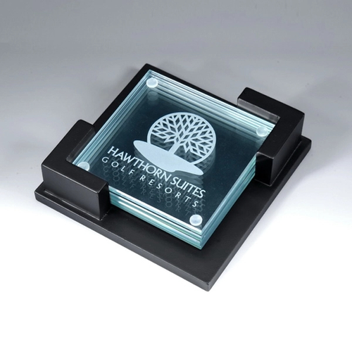 Photo of Award Clear Glass Coaster  With Wooden Holder