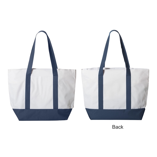White-Navy Blue color option for 600 D Bay View Giant Zipper Boat Tote