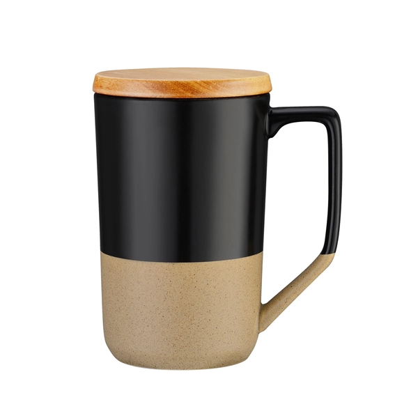 Black color option for 15 Oz. Two Tone Matte Glazed Ceramic Mug W/Wooden Lid