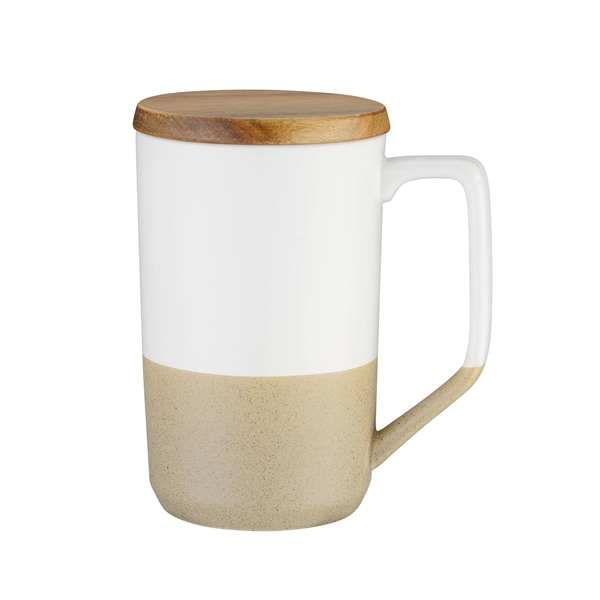 White color option for 15 Oz. Two Tone Matte Glazed Ceramic Mug W/Wooden Lid