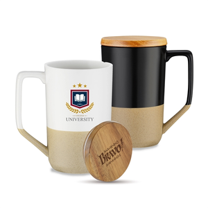 Photo of 15 Oz. Two Tone Matte Glazed Ceramic Mug W/Wooden Lid