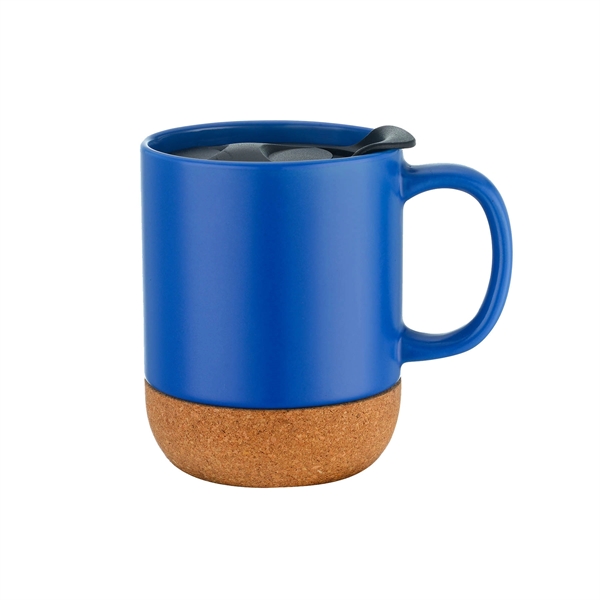 Blue color option for 12 Oz. Two Tone Barista Cork Bottom Ceramic Mug With Lid