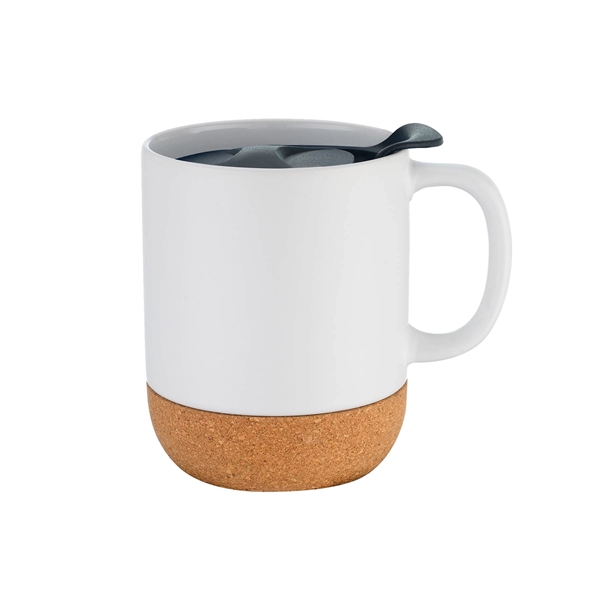 White color option for 12 Oz. Two Tone Barista Cork Bottom Ceramic Mug With Lid