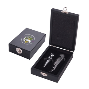 Photo of Stainless Steel Wine Opener & Stopper Set In A Wood Case