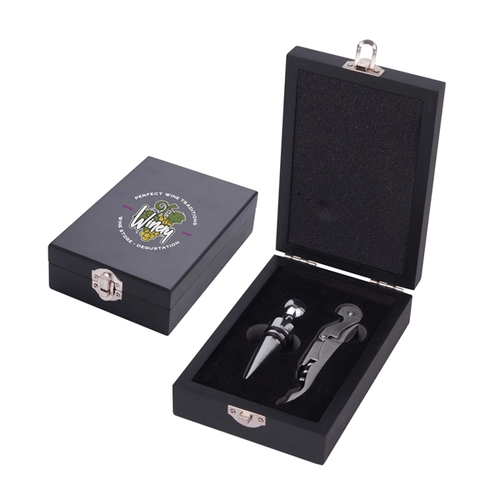 Main photo of Stainless Steel Wine Opener & Stopper Set In A Wood Case
