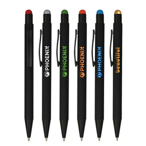 Photo of Soft Rubber Click Metal Ballpoint Pen W/Stylus & Chrome Logo