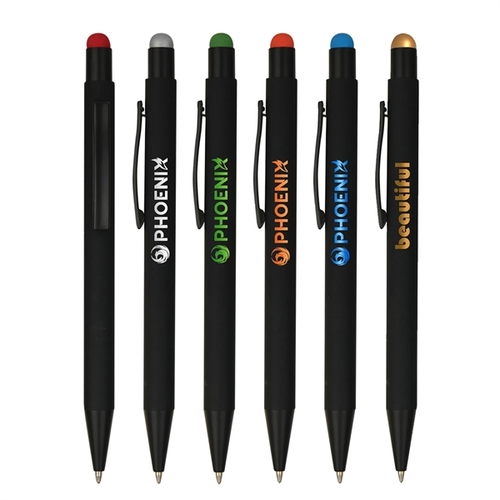 Main photo of Soft Rubber Click Metal Ballpoint Pen W/Stylus & Chrome Logo