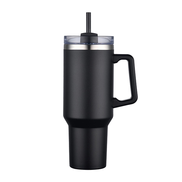 Black color option for 40 Oz. S/S Travel Mug With Handle & Straw