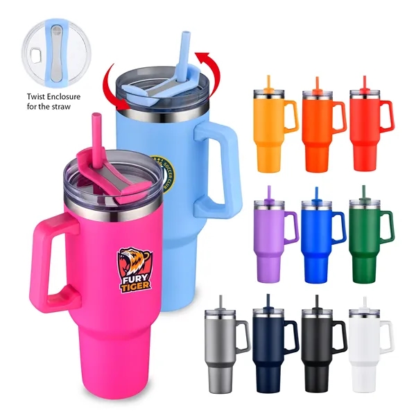 Light Blue color option for 40 Oz. S/S Travel Mug With Handle & Straw