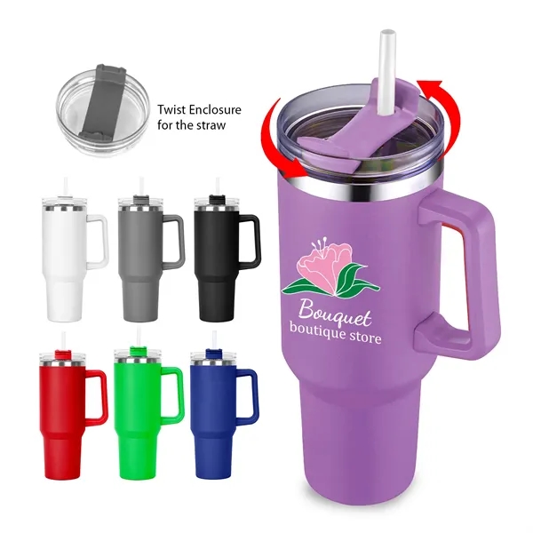 Purple color option for 40 Oz. S/S Travel Handle Mug W/ Twist Closure Straw Lid