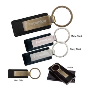 Photo of Us Stock Leatherette With Rectangular Metal Matte Key Tag