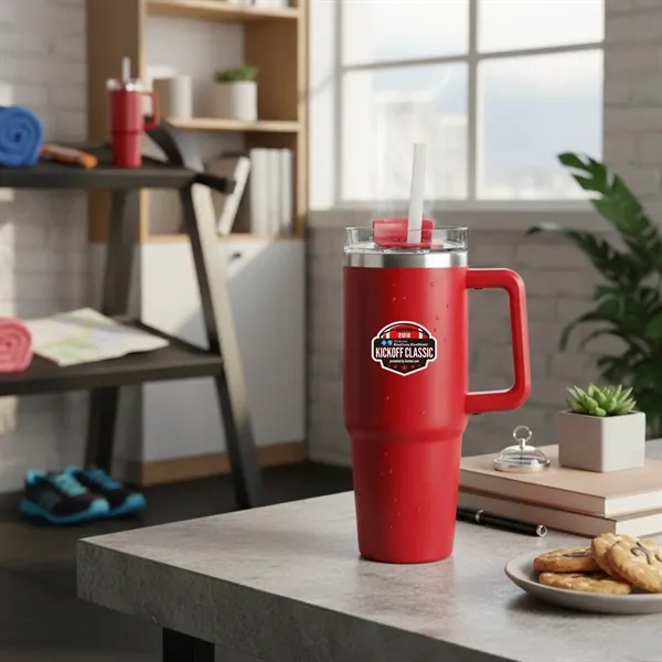 Red color option for 30 Oz. S/S Travel Handle Mug W/ Twist Closure Straw Lid
