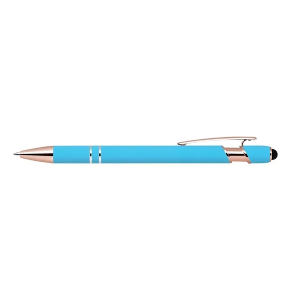 Light Blue color option for Soft Touch Ballpoint Stylus Pen With Rose Gold Accents