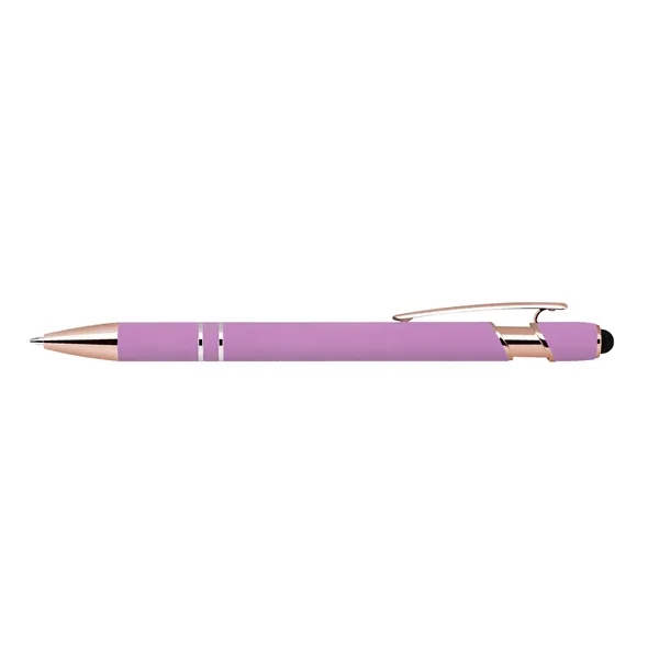 Purple color option for Soft Touch Ballpoint Stylus Pen With Rose Gold Accents