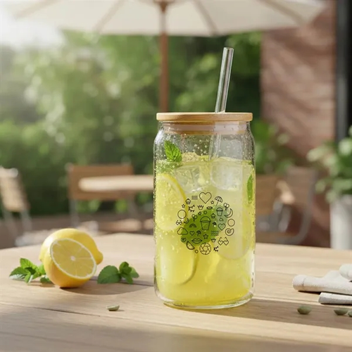 Photo of 18oz. Glass Tumbler With Bamboo Lid & Straw