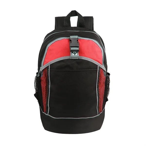 Red color option for 600 D Polyester Daily Backpack With Heavy Vinyl Backing