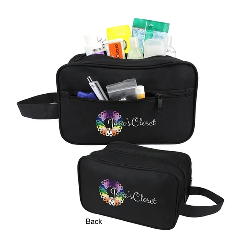 Main photo of 600 D Vinyl Backed Polyester Double Zipper Toiletry Bag