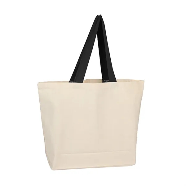 Black color option for 12 Oz 100% Cotton Canvas Beach Bag With Colored Web Handles