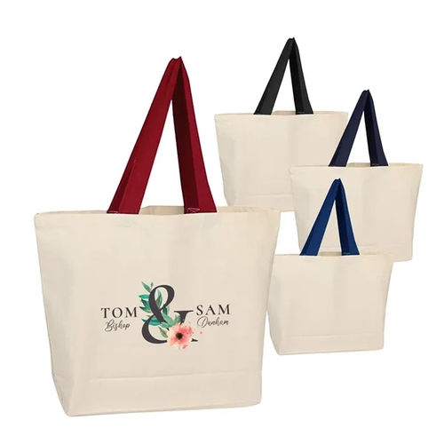 Main photo of 12 Oz 100% Cotton Canvas Beach Bag With Colored Web Handles