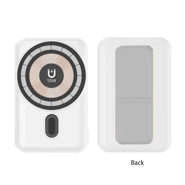 White color option for 5000m Ah Power Bank Wireless Charge W/Built In Holder Stand
