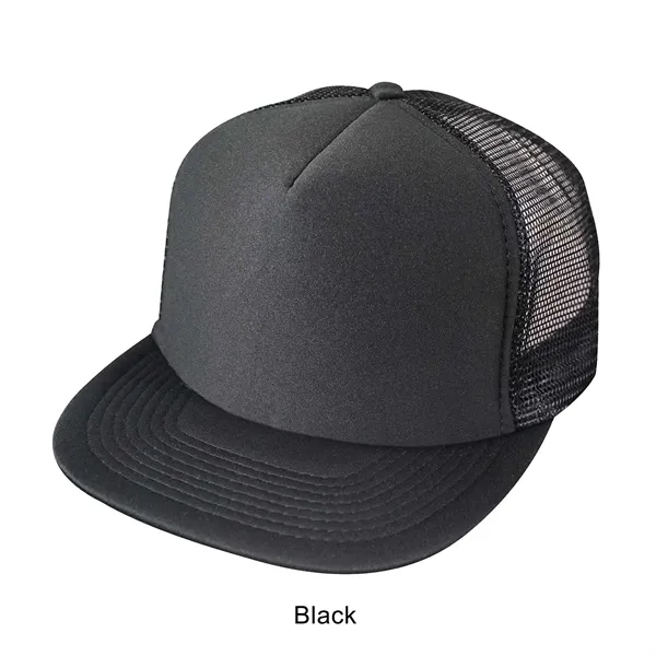 Black color option for Flat Bill 5 Panel Summer Mesh Trucker Cap