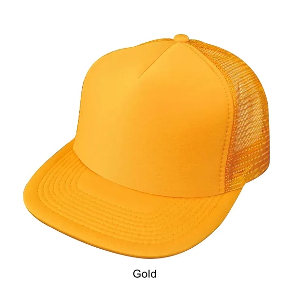 Gold color option for Flat Bill 5 Panel Summer Mesh Trucker Cap