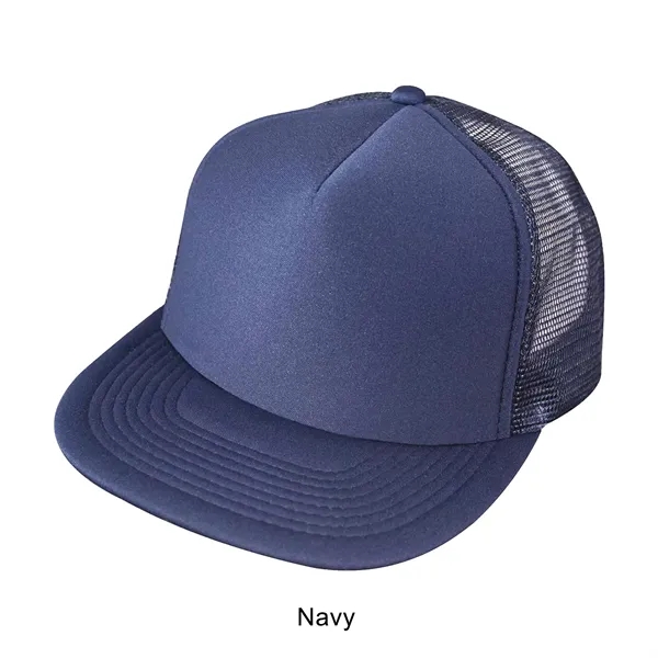 Navy Blue color option for Flat Bill 5 Panel Summer Mesh Trucker Cap