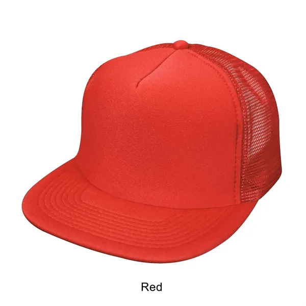 Red color option for Flat Bill 5 Panel Summer Mesh Trucker Cap