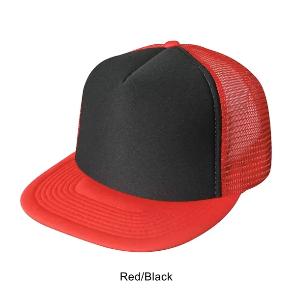 Red/Black Black color option for Flat Bill 5 Panel Summer Mesh Trucker Cap