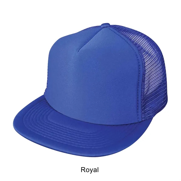 Royal Blue color option for Flat Bill 5 Panel Summer Mesh Trucker Cap