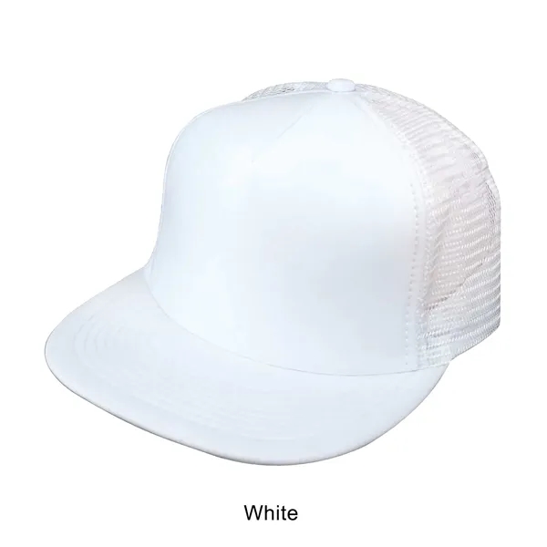 White color option for Flat Bill 5 Panel Summer Mesh Trucker Cap