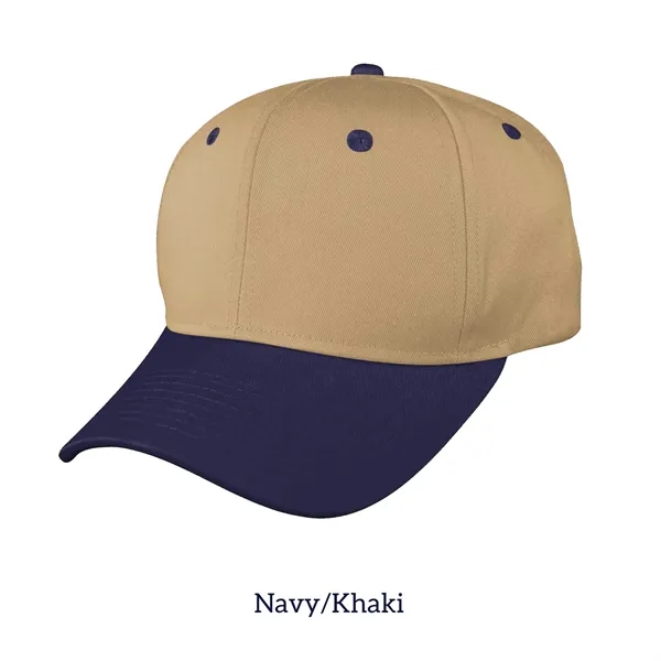 Navy/Khaki color option for 6 Panel Structured Cotton Twill Snapback Cap