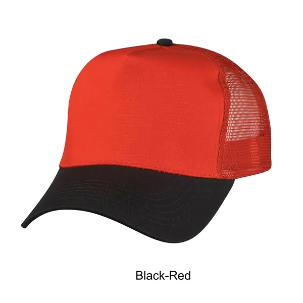 Black/Red color option for 5 Panel Structured Cotton Twill Mesh Back Trucker Cap