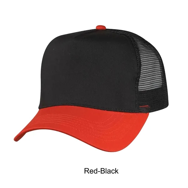 Red/Black color option for 5 Panel Structured Cotton Twill Mesh Back Trucker Cap